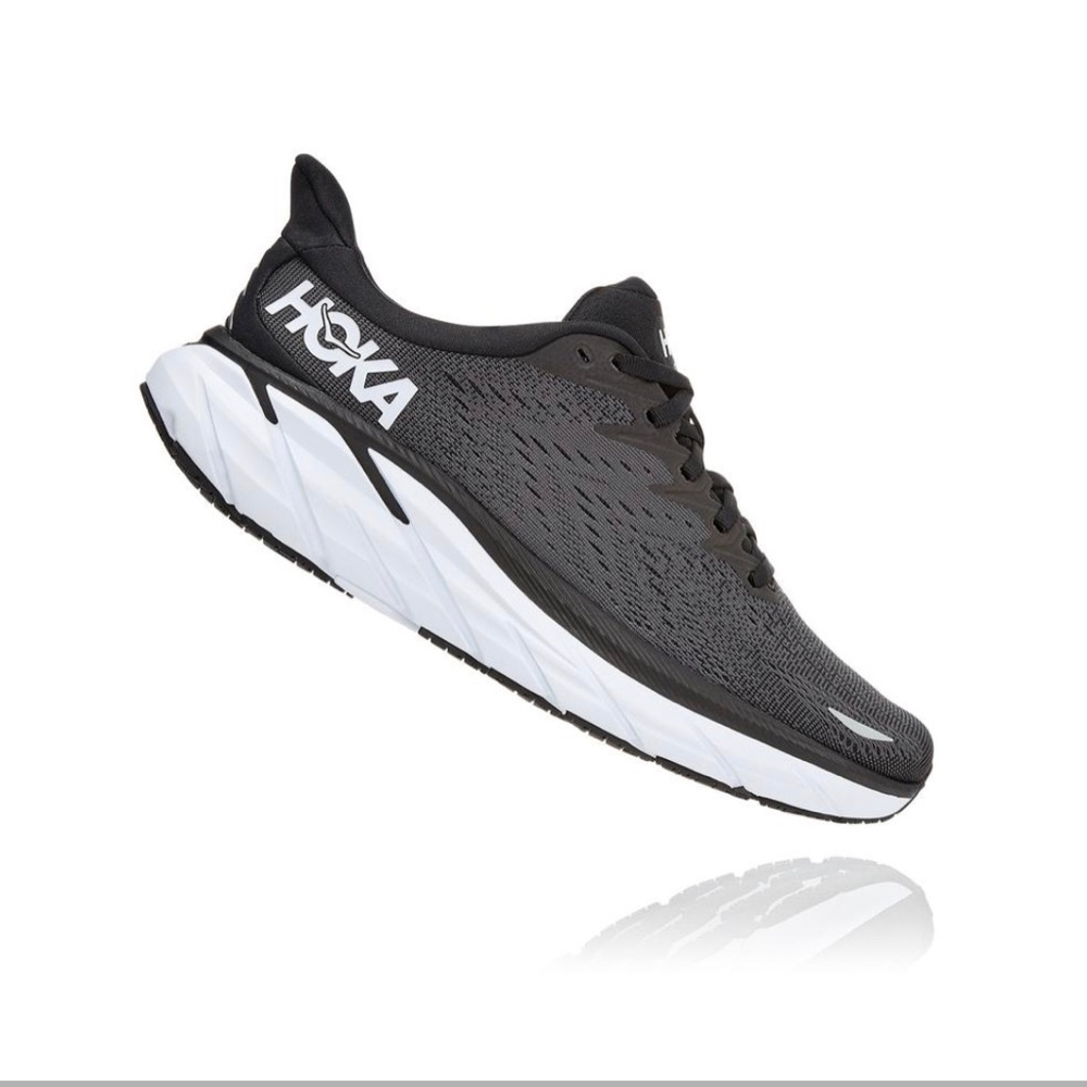Hoka Women’s Clifton 8 Sneakers in Black & White
